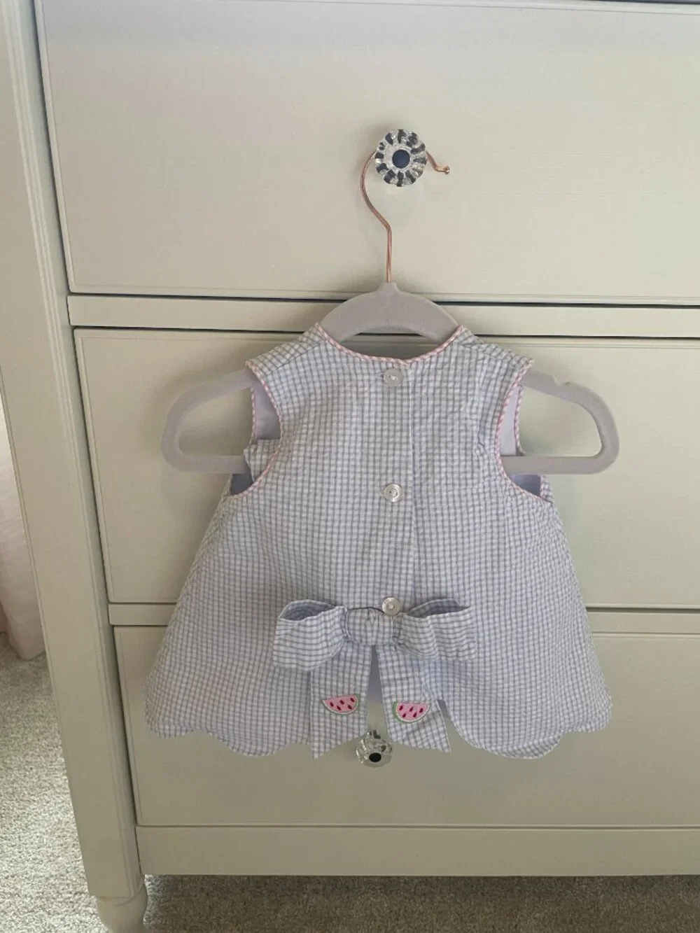 Little English Watermelon Light Blue Seersucker Scalloped Set Size 9 Months